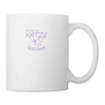 Die mit der Katze kuschelt Geschenk - Tasse - Weiß - Rechts
