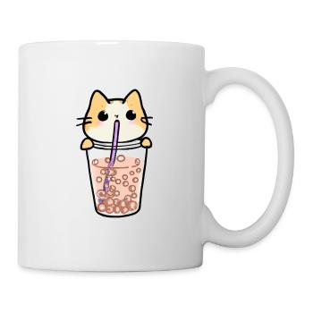 Cute kawaii cat drinking bubble tea child - Mug - white - Right