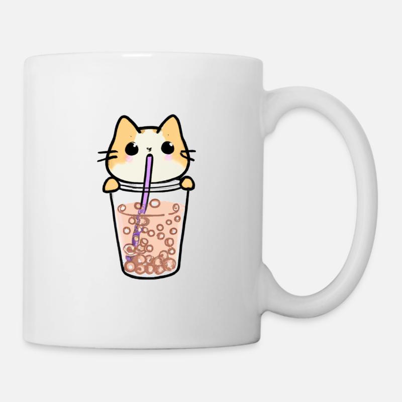Süße kawaii Katze trinkt Bubble Tea Kind - Tasse - Weiß