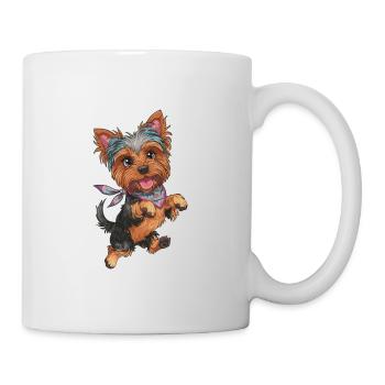 Niedlicher verspielter Yorkie Yorkshire Terrier - Tasse - Weiß - Rechts