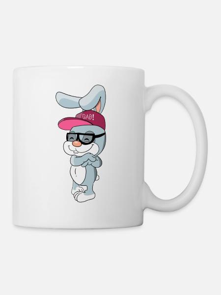 Cooler Hase Kaninchen mit Cap und Brille - Tasse - Weiß