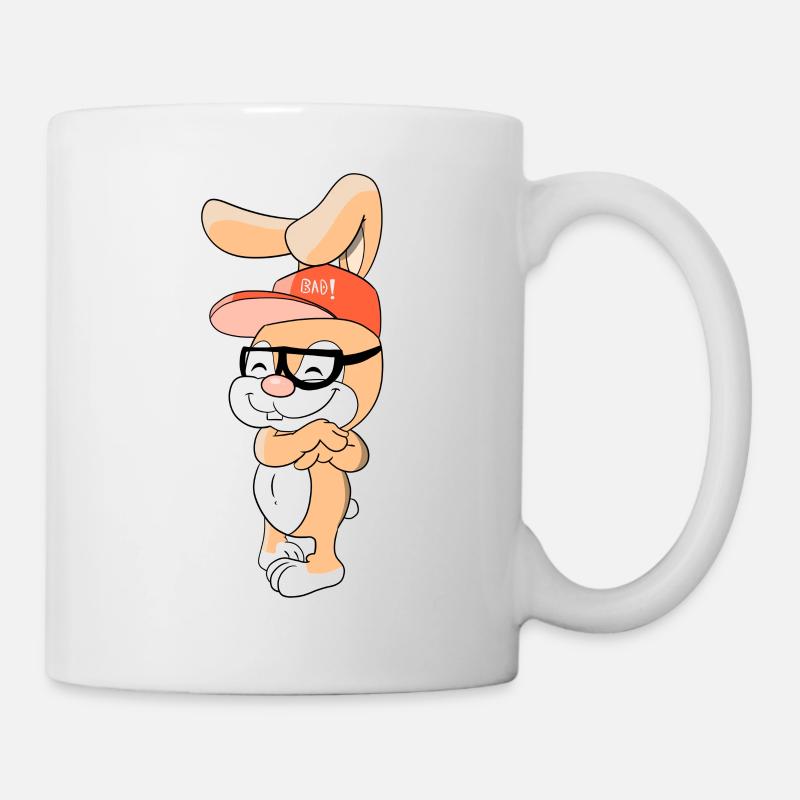 Cooler Hase Kaninchen mit Cap und Brille - Tasse - Weiß