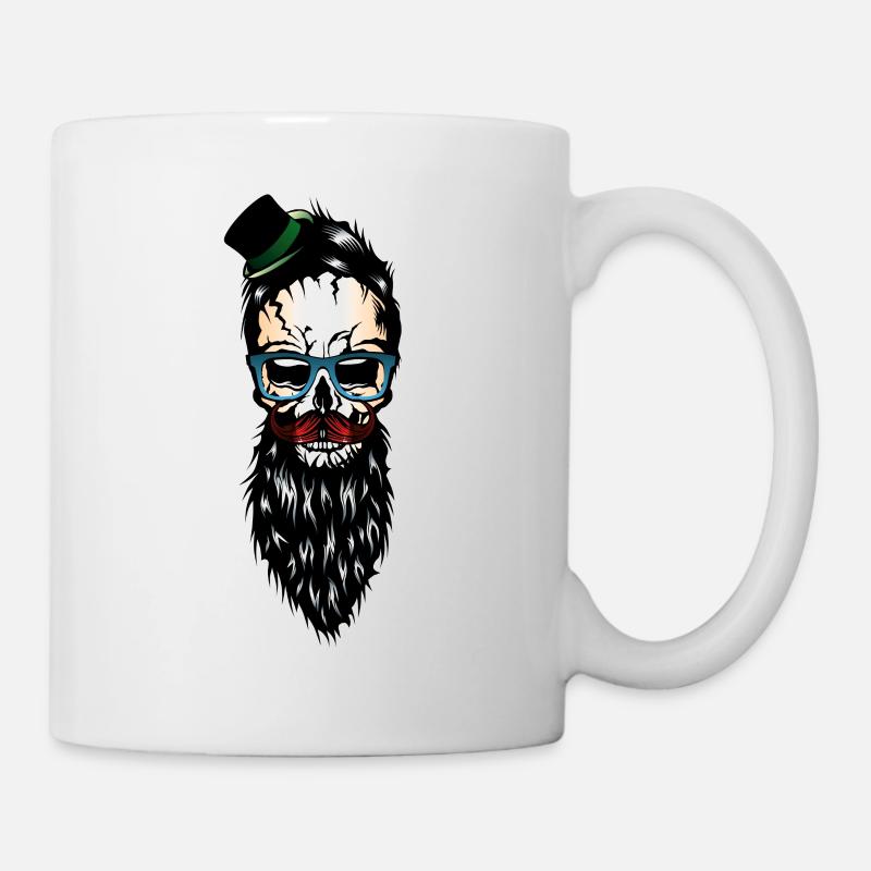 tete de mort hipster barbu barbe chapeau moustache - Mug blanc - blanc