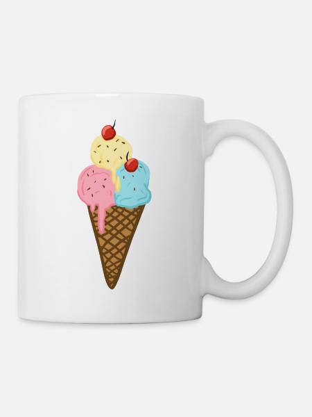 Buntes Eis in Waffel mit Kirschen süßer Sommer - Tasse - Weiß