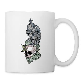 Eule auf Schädel // Illustration - Tasse - Weiß - Rechts