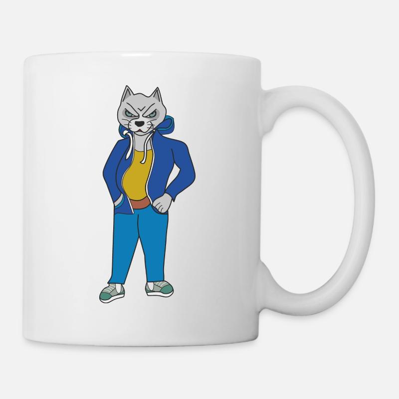 Chat gris en colère - Mug blanc - blanc