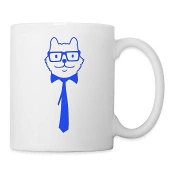 Schlaue Nerd Katze Hornbrille Geek Krawatte Brille - Tasse - Weiß - Rechts