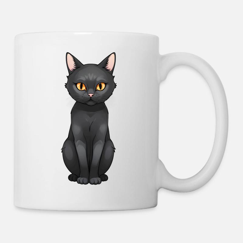 Black Cat Cute Cat Comic Style - Mug - white