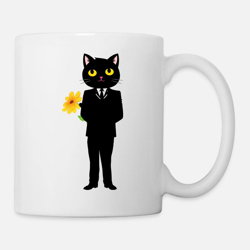 Chat élégant en costume avec une fleur - Mug blanc - blanc