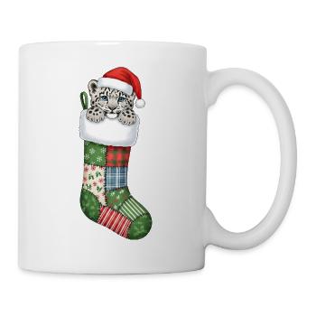 dessin animé bébé léopard des neiges en chaussette de Noël - Mug blanc - blanc - Droite