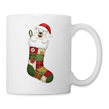 Cute cartoon polar bear in Christmas sock - Mug - white - Right