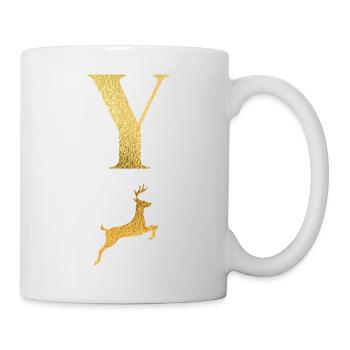 Buchstabe und goldener Hirsch - Geschenkidee - Tasse - Weiß - Rechts