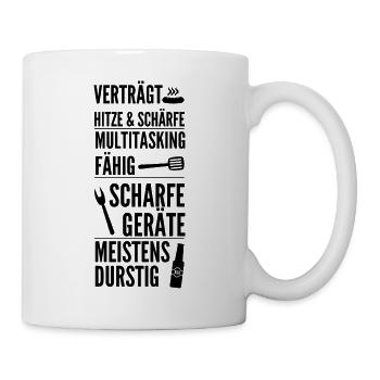Koch Spruch: Verträgt Hitze & Schärfe Design - Tasse - Weiß - Rechts