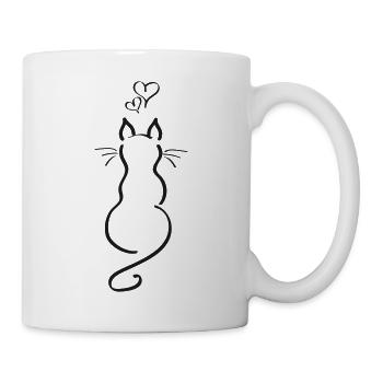 Ligne minimaliste de chat Back Hearts Love - Mug blanc - blanc - Droite