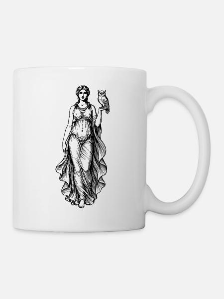 Griechische schöne Göttin mit Eulenvogel auf dem Arm - Tasse - Weiß