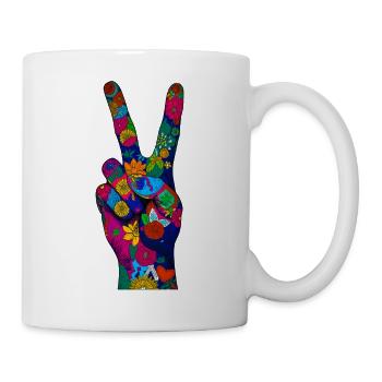 Blumen-Friedenszeichen Hand in lebendiger Farbe - Tasse - Weiß - Rechts