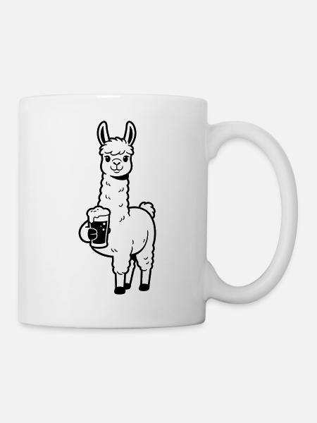 Llama mit Bier - Tasse - Weiß