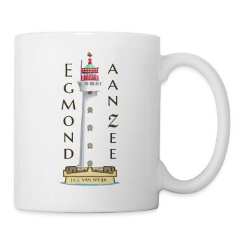 Leuchtturm Egmond aan Zee, Handzeichnung - Tasse - Weiß - Rechts