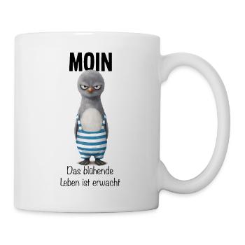 Moin Grauer Vogel Mit Gestreiftem Matrosenlook - Tasse - Weiß - Rechts