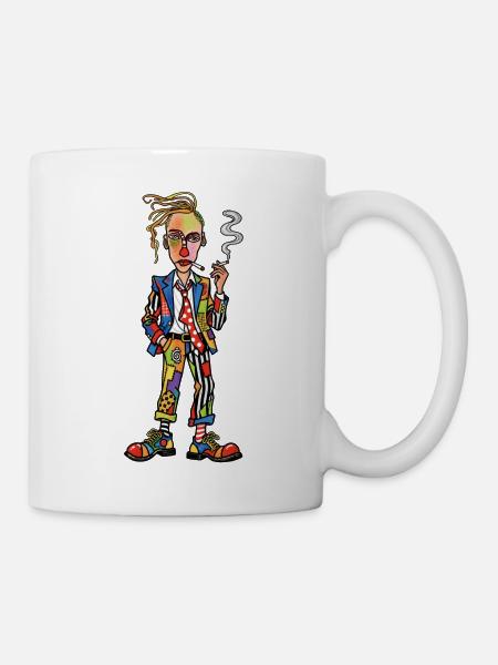 Bunter Patchwork-Rebell mit Zigarette - Tasse - Weiß