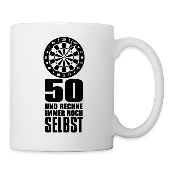 50 und rechne immer noch selbst Darts Geburtstag - Tasse - Weiß - Rechts
