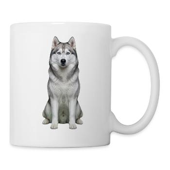 Eises, husky-blauäugiges Porträt - Tasse - Weiß - Rechts