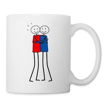 Zwei Strichmännchen Umarmung Liebe Dank T-Shirt - Tasse - Weiß - Rechts