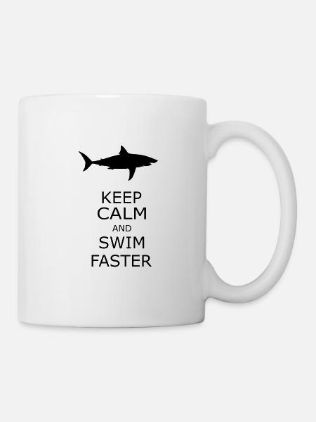 Keep calm and swim faster - Shark Motiv - Tasse - Weiß