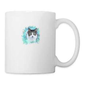 Cat, Green, Watercolor, Art, Painting, Graffiti, - Mug - white - Right