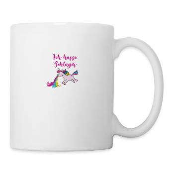schlager,ich hasse schlager,,kotzendes einhorn - Tasse - Weiß - Rechts