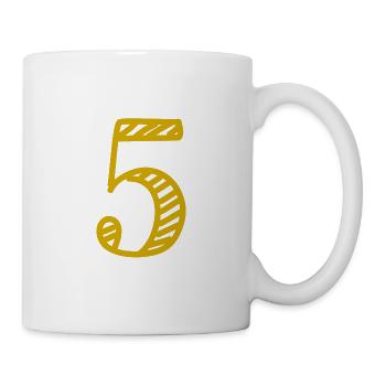 5 JAHRE. 5-jähriges JUBILÄUM. GEBURTSTAG 5 JAHRE. FÜNF - Tasse - Weiß - Rechts