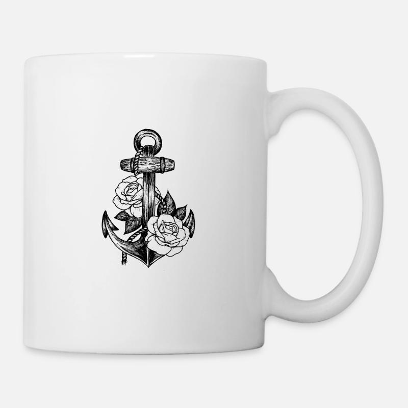 Anker und Rosen (schwarz) - Tasse - Weiß