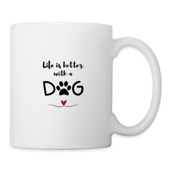 La vie est plus belle avec un chien – Dicton, Cœur et Patte - Mug blanc - blanc - Droite