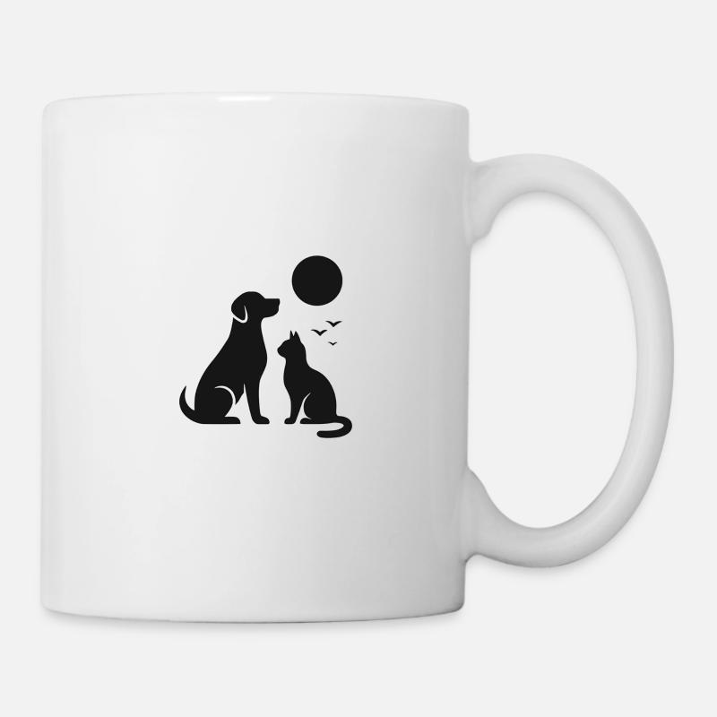 Moonlit Night Dog Cat Silhouette - Mug - white