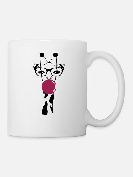 Giraffe mit Brille und Kaugummi - Tasse - Weiß