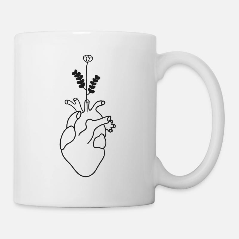 Anatomisches Herz mit Blume - Tasse - Weiß
