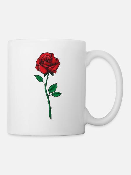 Rosen auf dem Tisch und Diamanten um den Hals - Tasse - Weiß