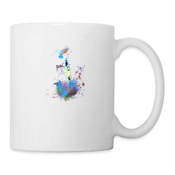 chat, coloré, aquarelle, peinture, graffiti, sourd, oiseau - Mug blanc - blanc - Droite