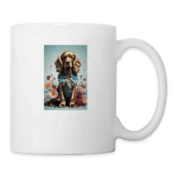 Brown Cocker Spaniel with flowers - Mug - white - Right