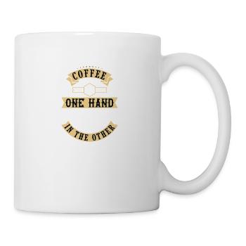 Coffee in one hand confidence in the other - Mug - white - Right