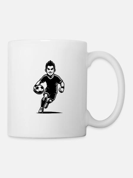 Dynamischer Fussballspieler mit Ball - Tasse - Weiß
