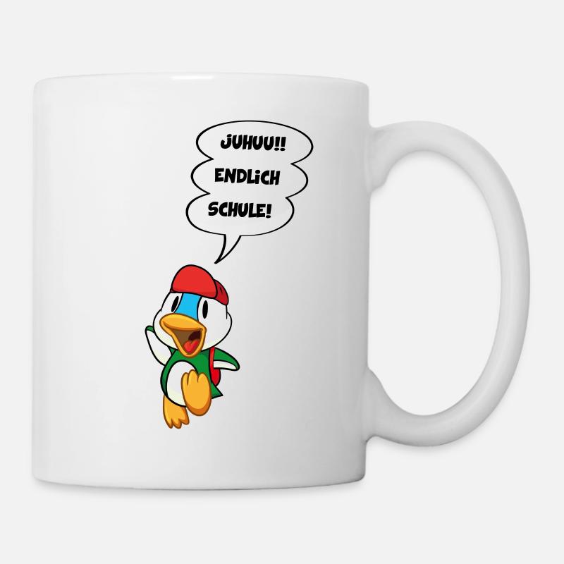 Cartoon duck finally school, kindergarten DD - Mug - white