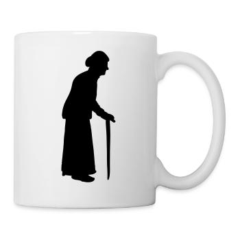 Vieille mamie avec une canne bâton de marche - Mug blanc - blanc - Droite