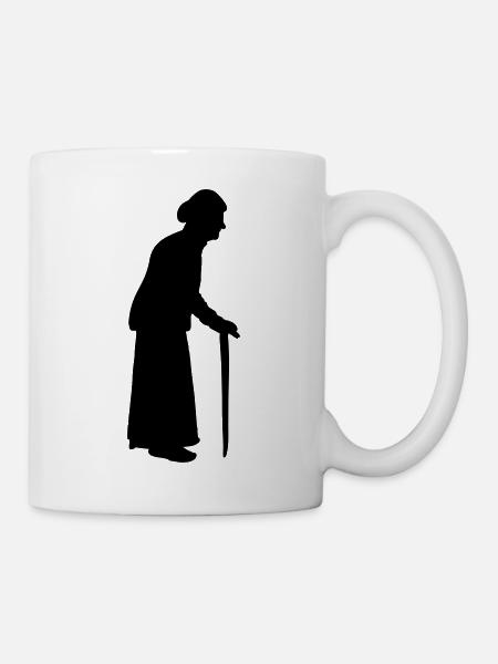 Old granny with a walking stick cane - Mug - white