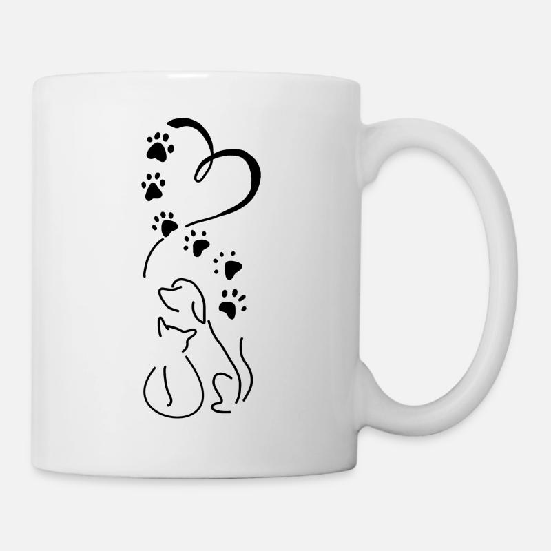 Chien chat coeur - Mug blanc - blanc