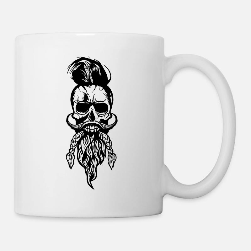 tete de mort hipster skull barbu barbe moustache m - Mug blanc - blanc