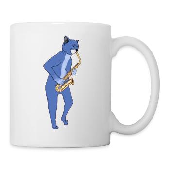 JAZZ CAT PLAYING SAXOPHONE - SAX CAT - Mug - white - Right