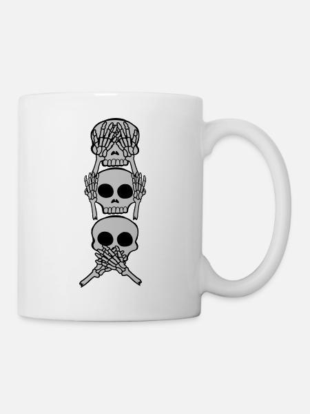 3 Schädel Affen Sprichwort - Tasse - Weiß