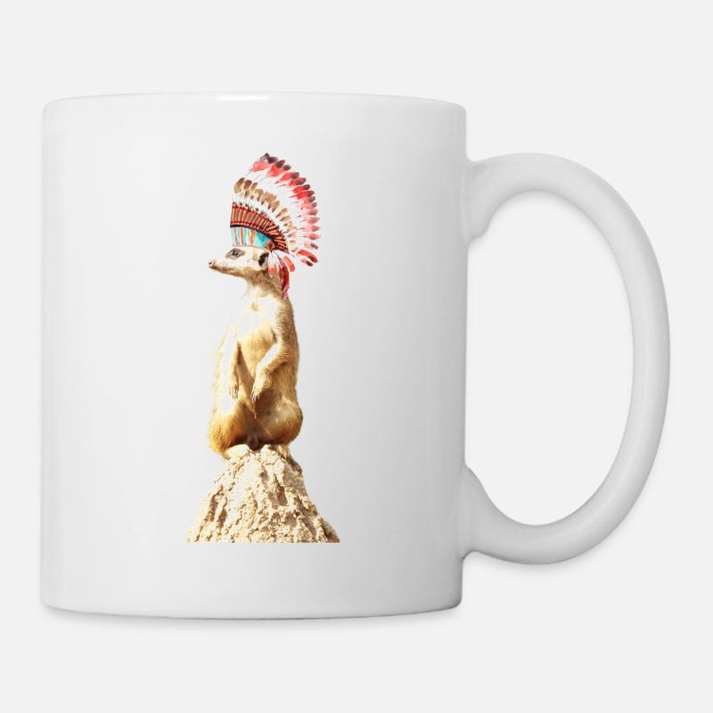 Meerkats with feather ornaments - Mug - white