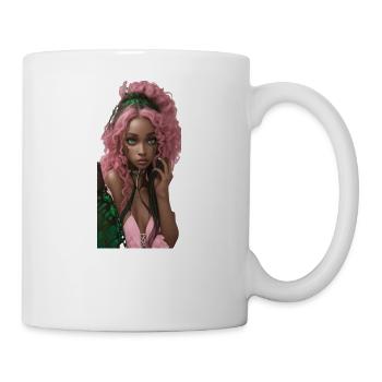 Bezaubernde schwarze Schönheit, mit lockigem Haar, natur - Tasse - Weiß - Rechts
